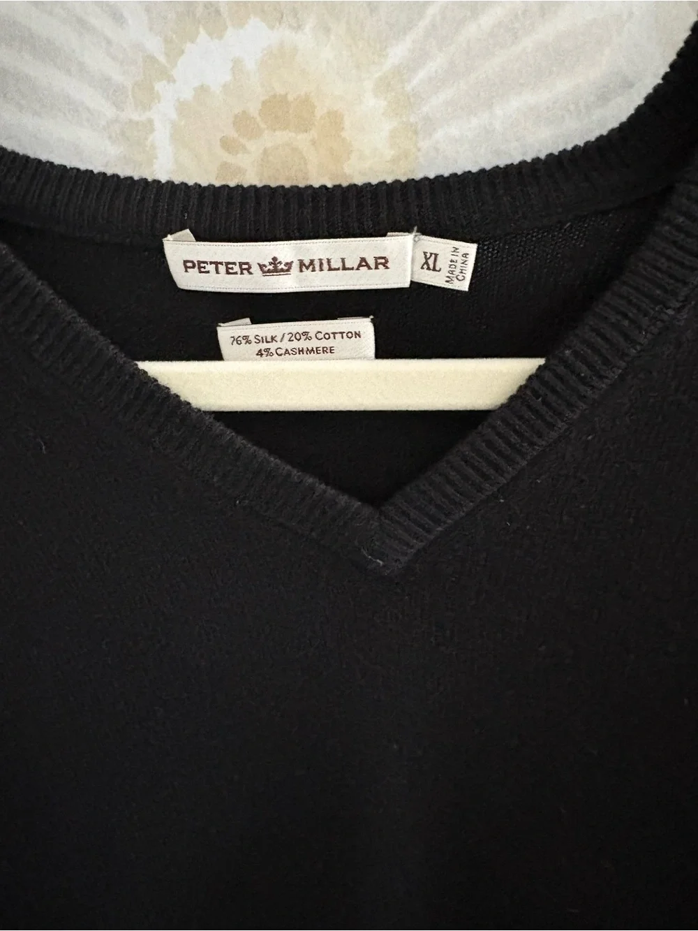 Peter Millar Mens XL Black V-Neck Sweater Silk Cotton Cashmere Blend Knit